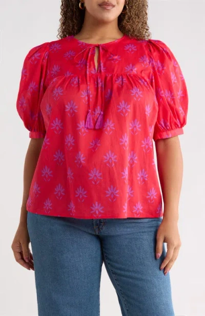 Sugarlips Delmas Floral Louisa Split Neck Top In Red