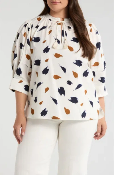 Sugarlips Devania Brush Irina Tie Split Neck Top In White