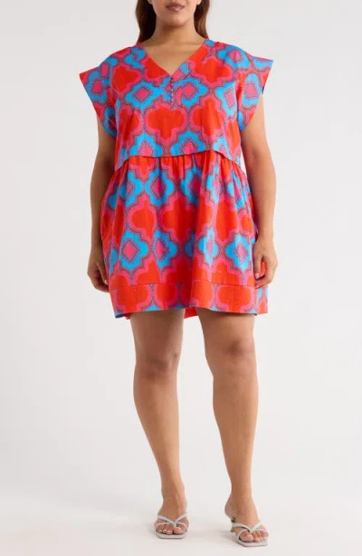 Sugarlips Devany Jolene Abstract Print Cotton Trapeze Dress In Red