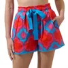 Sugarlips Devany Mix Media Melia High Waisted Shorts In Red/blue In Multi