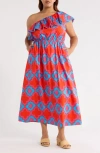 Sugarlips Devany Suraya One-shoulder Cotton Maxi Dress In Red