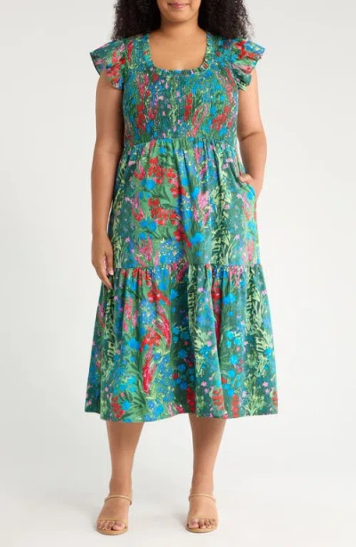 Sugarlips Devin Floral Glare Smocked Cotton Maxi Dress In Multi
