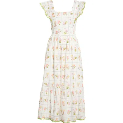 Sugarlips Diane Floral Maira Tie Back Midi Sundress In White