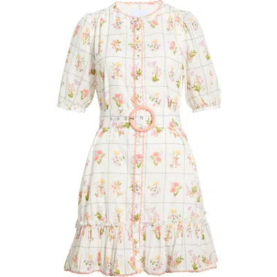 Sugarlips Diane Floral Redna Belted Cotton Button-up Minidress In Multi