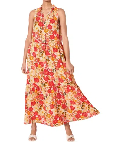 Sugarlips Didion Floral Split Neck Tiered Maxi Dress In Orange