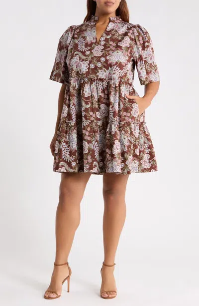 Sugarlips Dixie Split Neck Shift Dress In Brown
