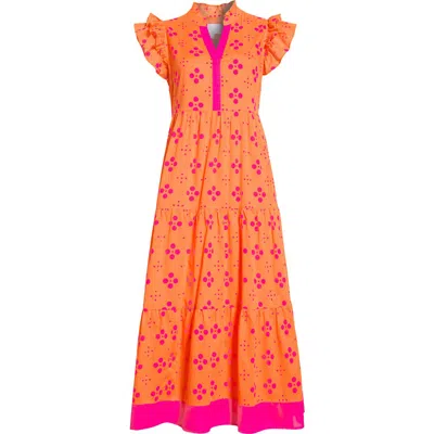 Sugarlips Donna Dot Mirna Tiered Midi Dress In Orange