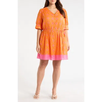 Sugarlips Donna Print Tie Waist Minidress In Orange