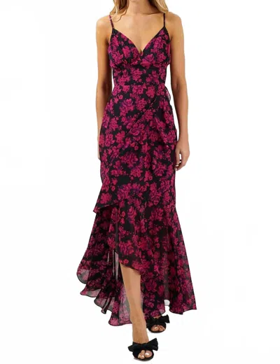 Sugarlips Doris Ruffle Maxi Dress In Fuchsia Multi In Black