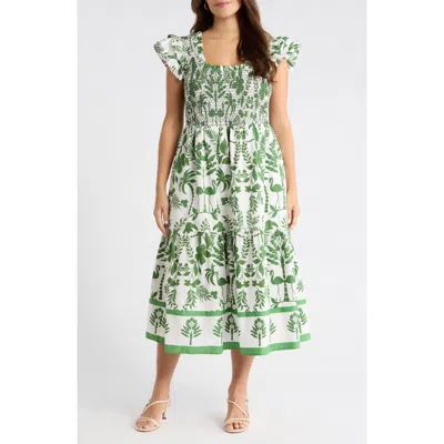 Sugarlips Double Ruffle Smocked Bodice Midi Sundress In Green