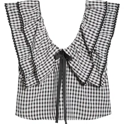 Sugarlips Dovery Gingham Ruffle Top In White