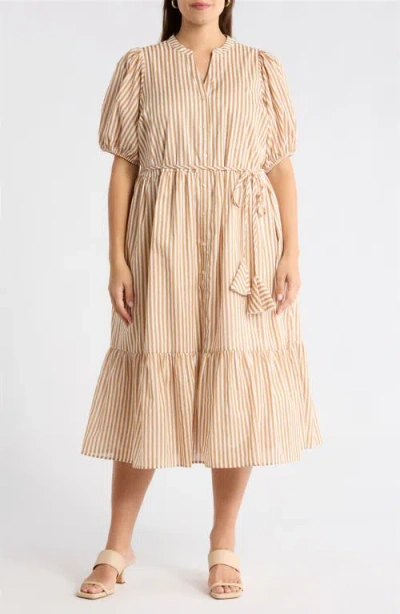 Sugarlips Dream State Beth Cotton Button-up Midi Dress In Neutral