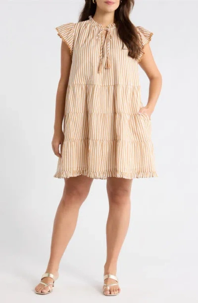 Sugarlips Dream State Striped Yodi Cotton Shift Minidress In Brown