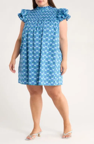 Sugarlips Driftwood Floral Ruffle Shift Dress In Blue