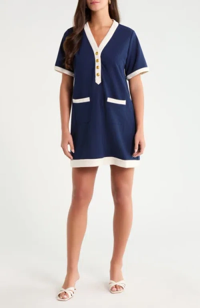 Sugarlips Durmela Contrast Trim Shift Minidress In Navy-cream