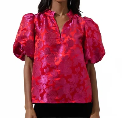 Sugarlips Duson Floral Jacquard Top In Pink-red In Multi
