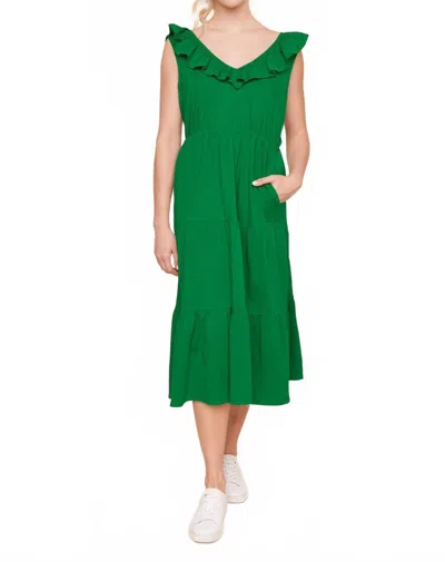 Sugarlips Elaine Ruffle Tiered Midi Dress In Kelly Green