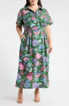 Sugarlips Elara Floral Marisy Collared Shirtdress In Green