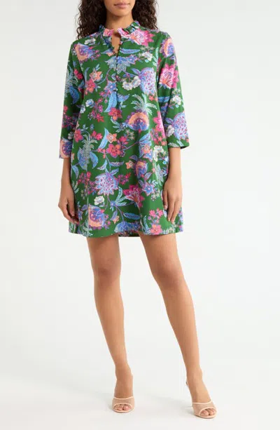 Sugarlips Elara Floral Ruelle Ruffle Neck Minidress In Green