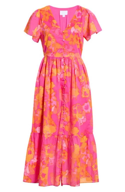 Sugarlips Elaris Floral Blissa Cotton Button-up Midi Dress In Multi