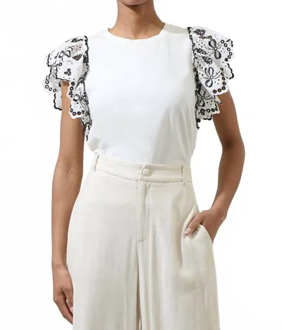 Sugarlips Ellie Eyelet Ruffle Sleeve Top In White