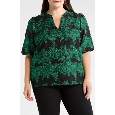 Sugarlips Elyna Jacquard Tavia Split Neck Top In Green