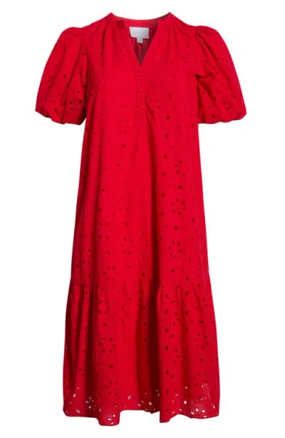 Sugarlips Embroidered Cotton Eyelet Dress In Red