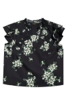 Sugarlips Emery Floral Cotton Split Neck Top In Black
