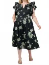 Sugarlips Emery Floral Tie Midi Dress In Black Taupe Multi In Green
