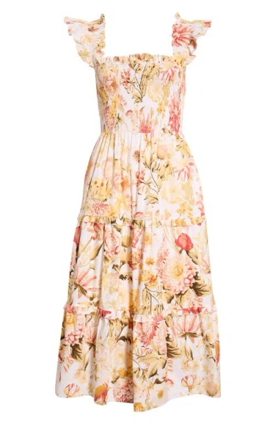 Sugarlips Emy Floral Zury Smocked Midi Dress In Multi