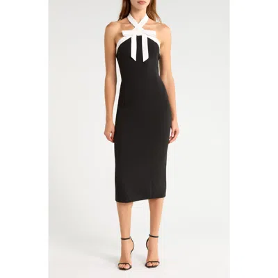 Sugarlips Esme Bow Halter Midi Dress In Black-white