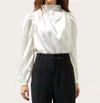 Sugarlips Estella Satin Mock Neck Blouse In White In White