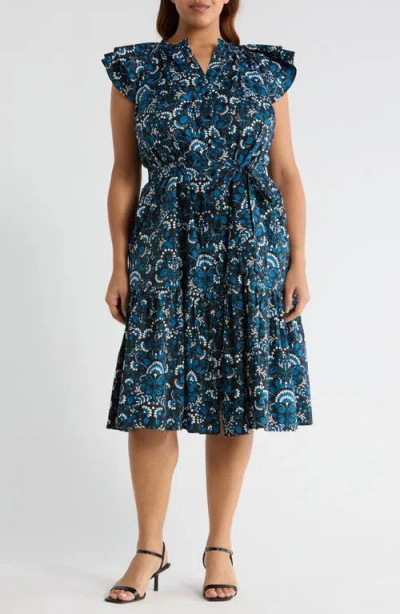 Sugarlips Etta Floral Button Midi Dress In Blue