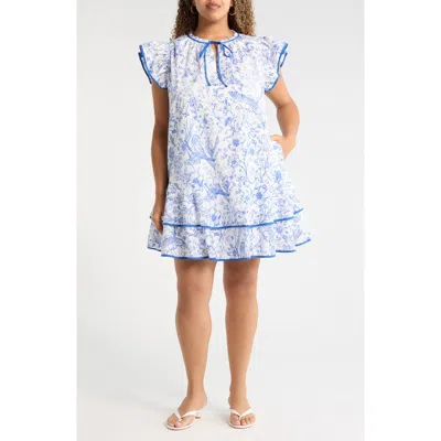 Sugarlips Eve Floral Taris Ruffe Cotton Minidress In Blue