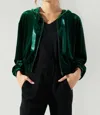 Sugarlips Everson Velvet Cropped Zip Up Hoodie In Emerald In Gold