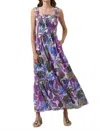 Sugarlips Evren Tropics Tayla Smocked Midi Dress In Blue/ Pink In Blue
