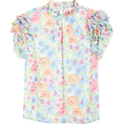 Sugarlips Ezia Brenna Floral Mock Neck Ruffle Sleeve Top In Multi