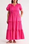 Sugarlips Fabia Palmer Cotton Poplin Tiered Maxi Dress In Pink