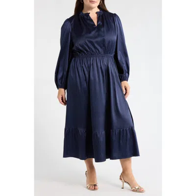 Sugarlips Fabiola Long Sleeve Satin Midi Dress In Blue