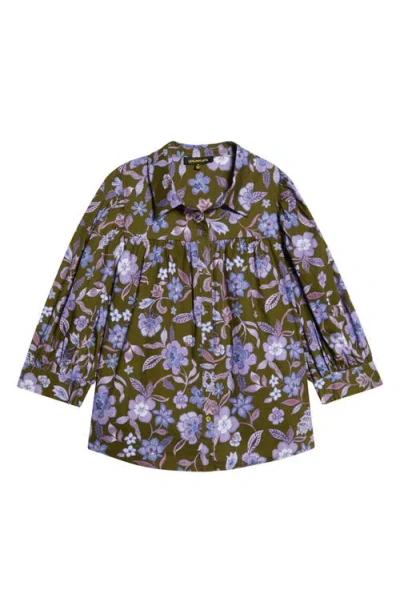 Sugarlips Fae Reverie Cotton Poplin Button-up Shirt In Olive-lavender