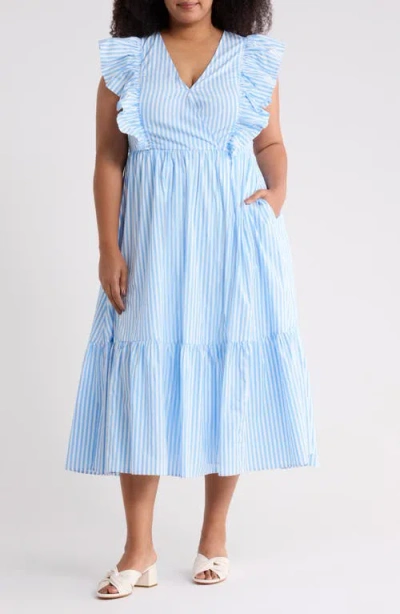 Sugarlips Fairness Stripe Cotton Poplin Dress In Blue