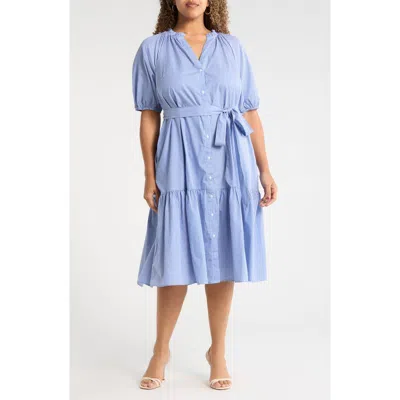 Sugarlips Fannie Striped Wynette Tiered Cotton Midi Dress In Blue