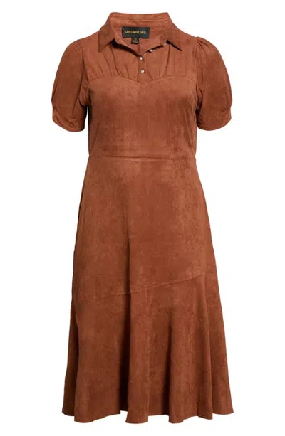 Sugarlips Faux Suede Mermaid Midi Dress In Brown