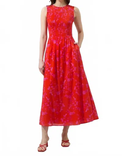 Sugarlips Fia Floral Cecil Smocked Sleeveless Midi Dress In Red-pinks