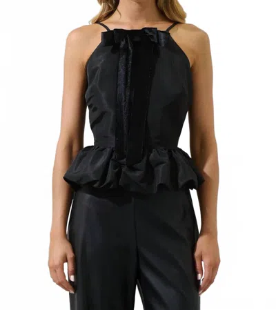 Sugarlips Finda Velvet Bow Peplum Top In Black