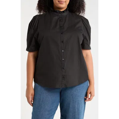 Sugarlips Finley Ruffle Puff Sleeve Shirt In Black