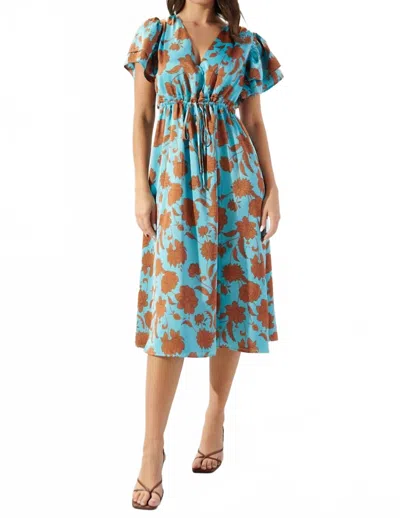 Sugarlips Flora Fall Satin Dress In Blue / Brown