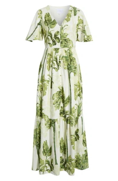 Sugarlips Floral Flutter Sleeve Dress In Green