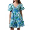 Sugarlips Willa Floral May Jacquard Tiered Mini Dress In Blue In Blue
