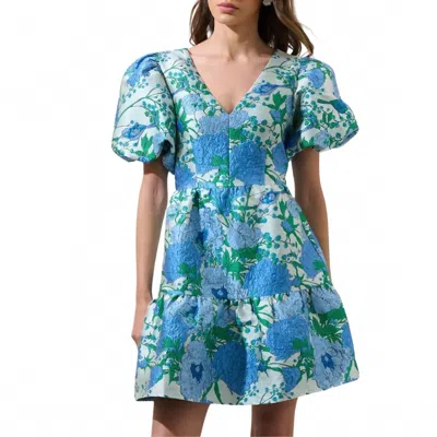 Sugarlips Willa Floral May Jacquard Tiered Mini Dress In Blue In Multi